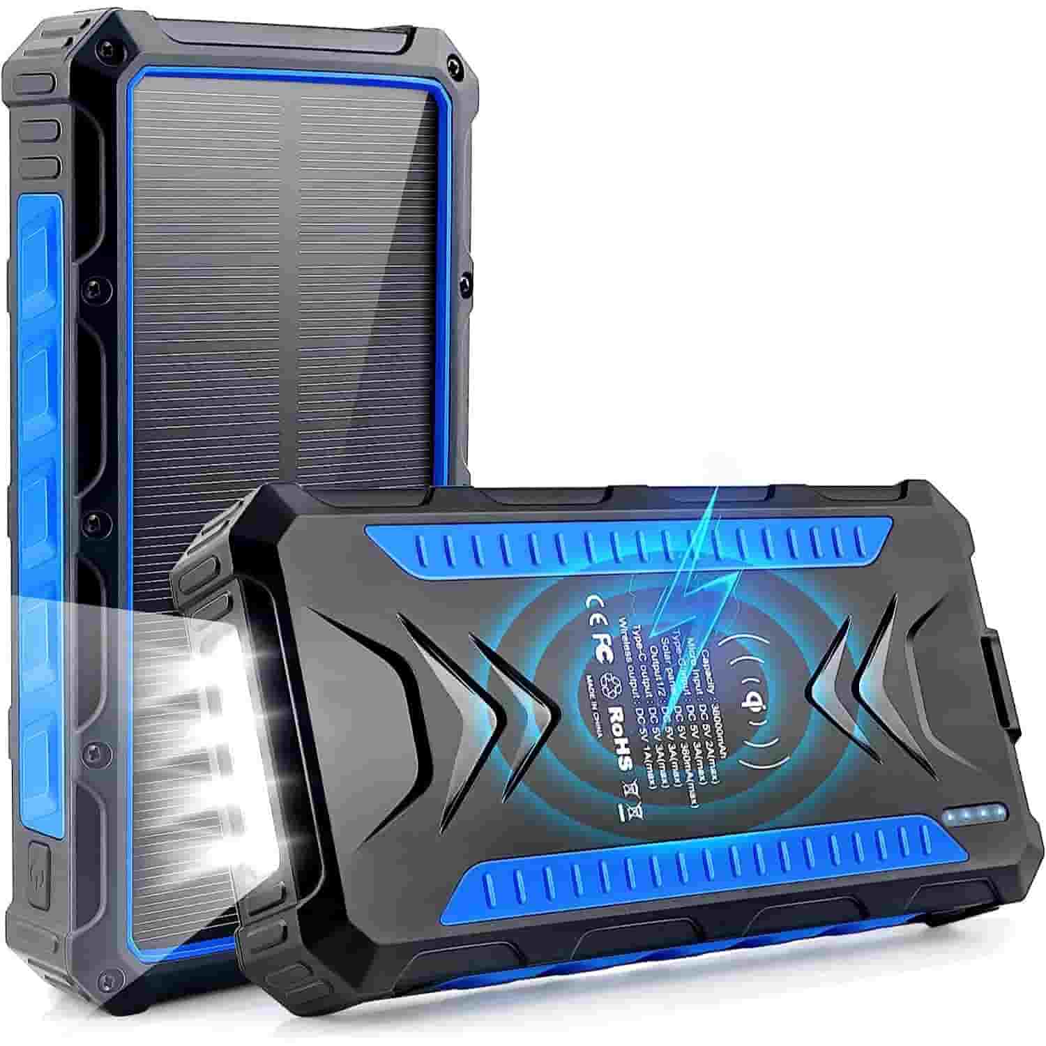 Cargador Solar Portátil 20000 MAh - Con 2 USB, Tipo C Y Luz LED, Perfecto Para Excursiones